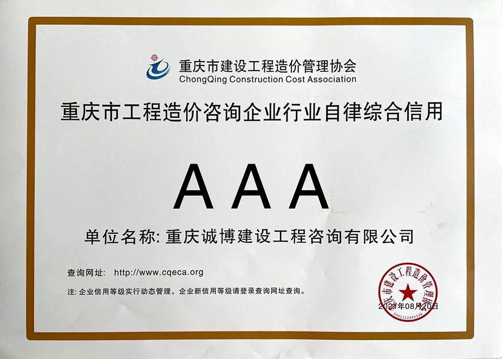 重庆市工程造价咨询企业行业自律综合信用AA...